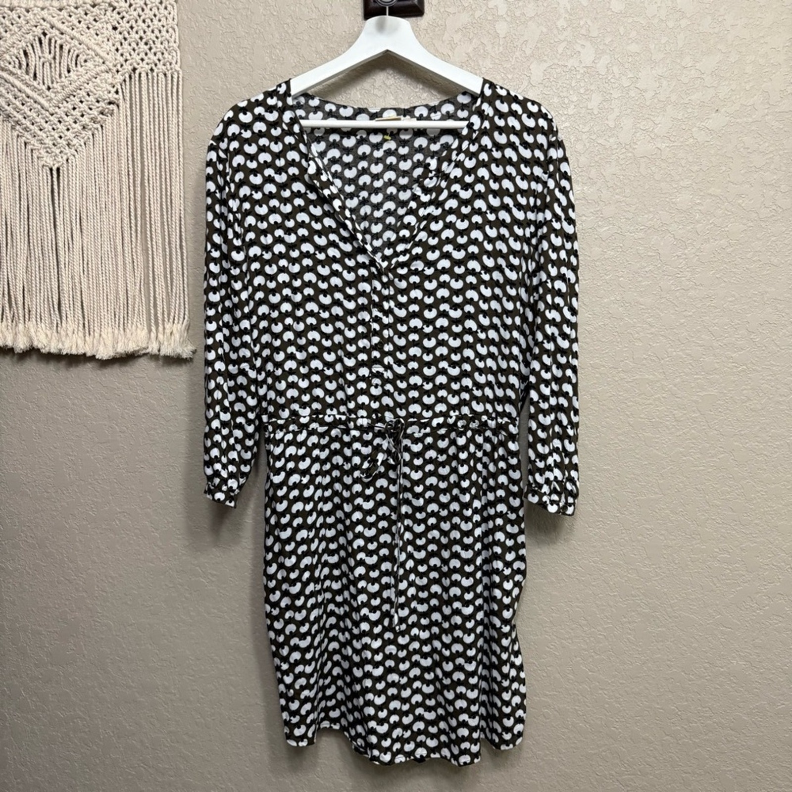 Ace Delivery Women Sz M Brown And White Long Sleeve Dress
